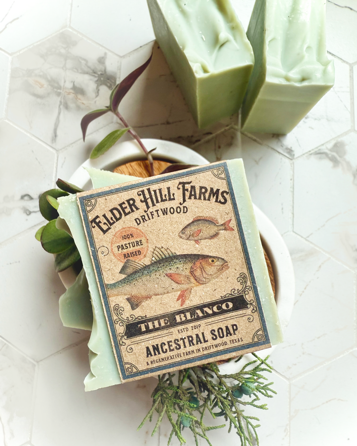 Soap packaging with The Blanco on a white background